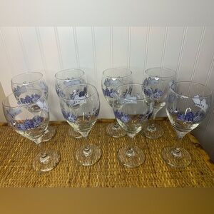 Johnson Brothers Libbey Blue Willow Wine Glasses Goblets Stemware, Set Of 8 Rare